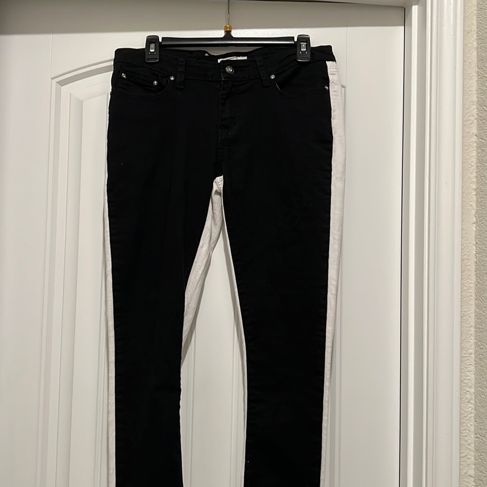 Two toned black and white jeans.